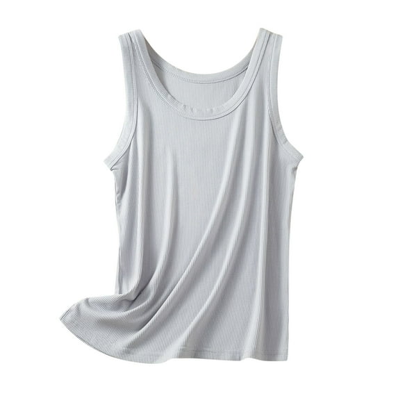 Solid Tank Tops for Women Sleeveless Round Neck Casual Loose Fit Basic Tees Loungewear Shirt Undershirt Gray,M