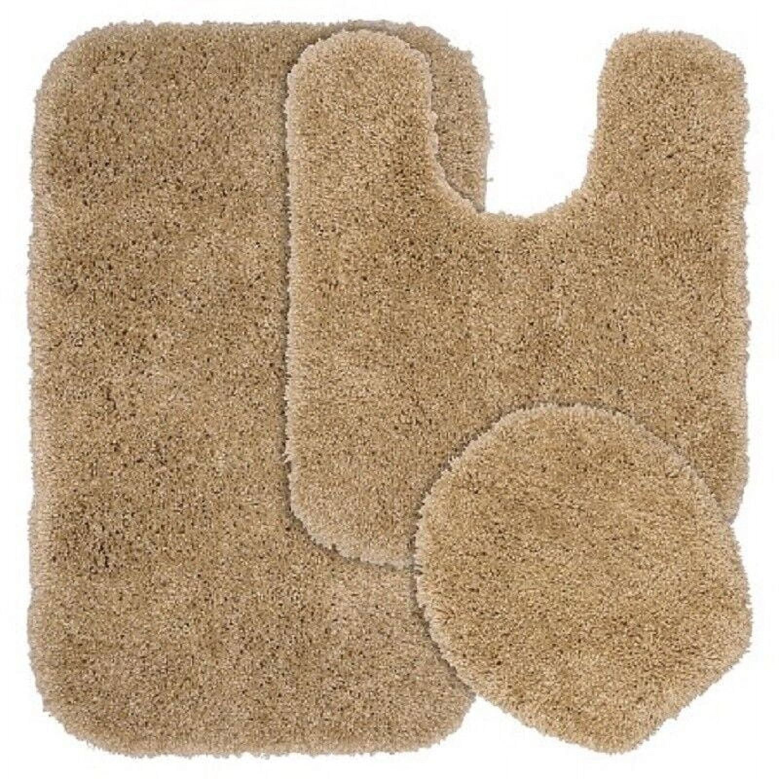 3PC Taupe Tan Bathroom Set - Solid Bath Rug, Contour Mat, Toilet Lid ...