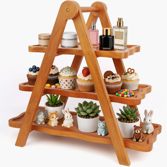 Solid Teak Wood 3-Tier Display & Serving Stand,Three Tiered Serving Tray, Layered Cake Stand for Cakes, Cupcakes, Desserts, Fruits & Party Displays