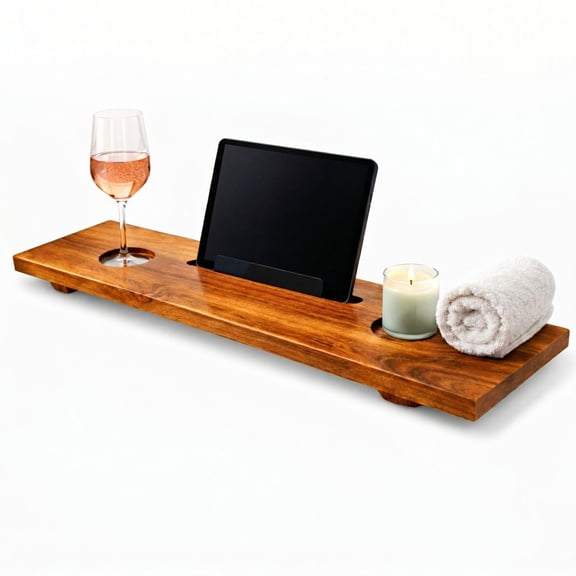 Solid Teak Wood Bathtub Tray, 40 Inch, Fits 23-28 Inch Tub Widths
