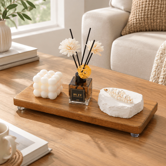 Solid Teak Wood Riser Tray, 12.6x5 Inch One-Piece Pedestal Stand for Bathroom Vanity