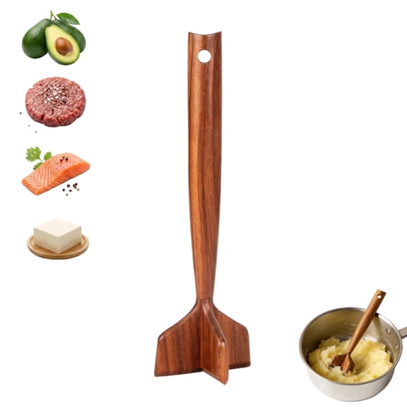 Sky Grace Meat Chopper Solid Teak Wooden 4-Blade Ground Beef Masher 1-Pack