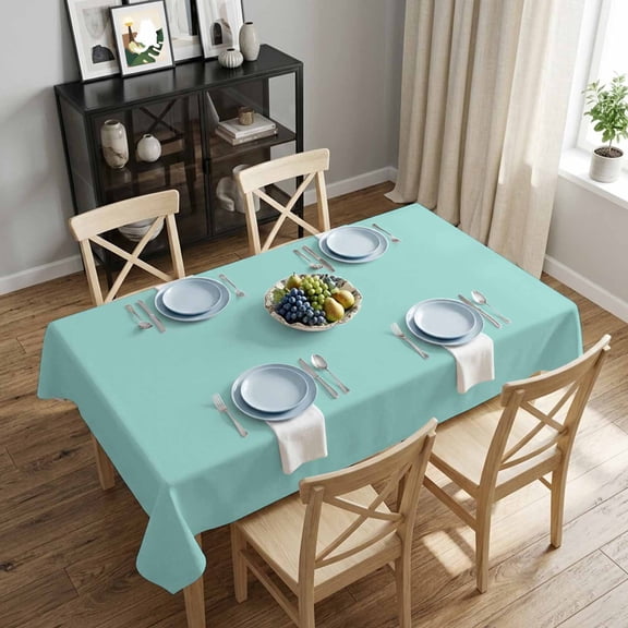 Solid Teal Color Rectangle Tablecloth 52x70 Inch Light Cyan Waterproof Polyester Tablecloth for Dining Table, Washable Table Cover for Kitchen Dining Room Wedding Decoration,Stain Resistant