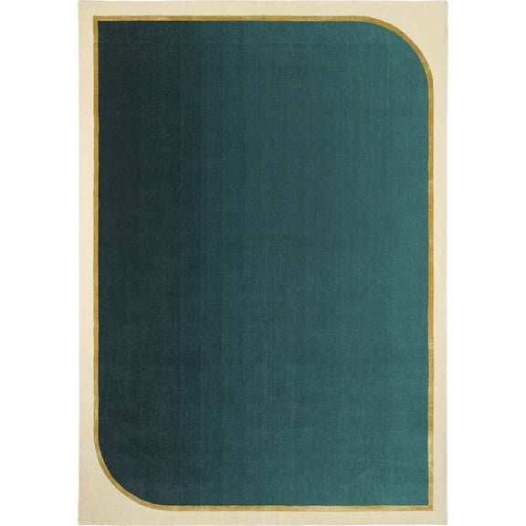Solid Teal Green Area Rug with Gold Border 6×9 ft – Hand Tufted 100% New Zealand Wool Carpet – Modern Minimal Indoor Rug
