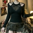 thumbnail image 1 of Solid Techwear Chic Irregular Grid Hollow Out T-shirt Mall Goth See Through Slim Tops Women Y2K Streetwear T-shirts, 1 of 4