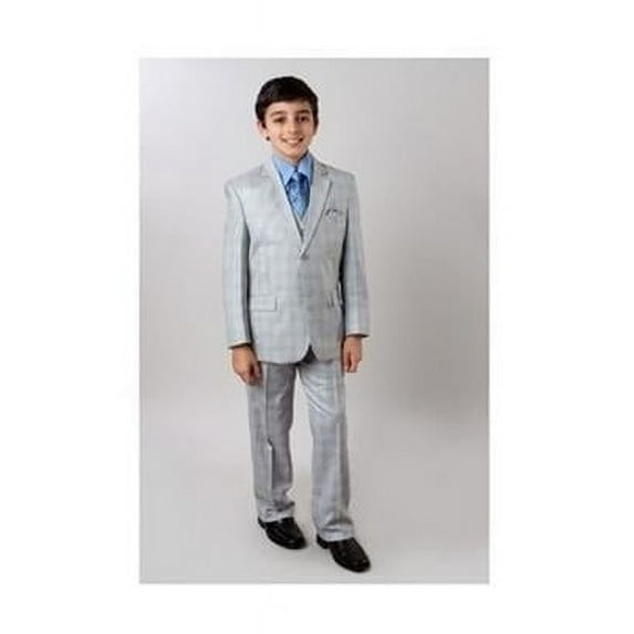 Solid Texture with Satin Trim Lapel 2 Button Vested Notch Lapel Boys Suits Light Grey - 2