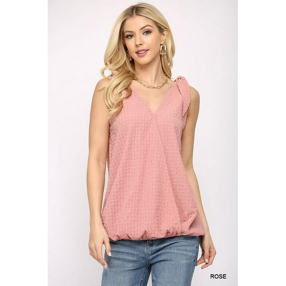 Solid Textured And Sleeveless Surplice Top With Shoulder Tie Rose ' S