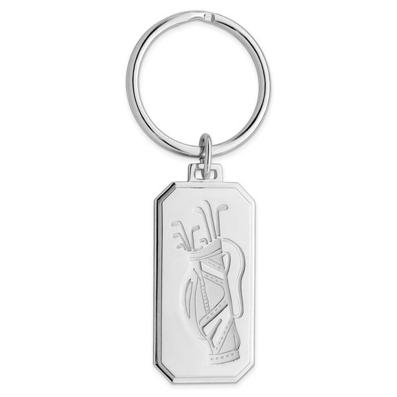 Solid Textured Engravable Polished and satin Silver Plated and Rhodium Golf Bag Key Ring Jewelry for Men