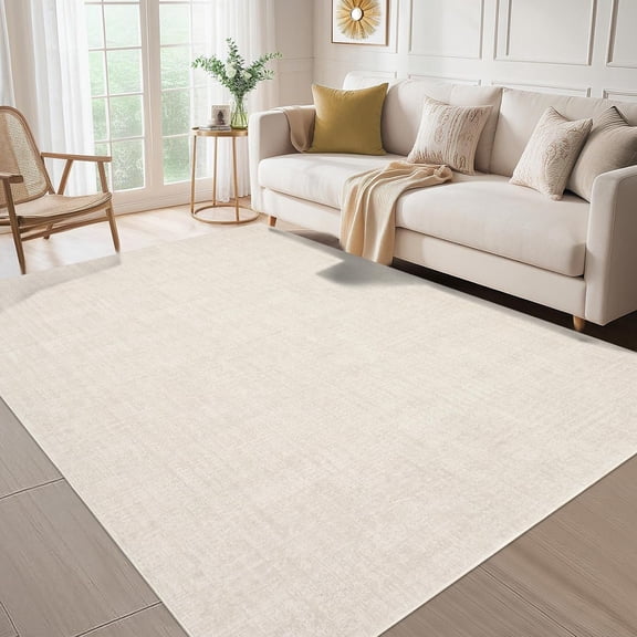 Solid Textured Living Room Rugs 8x10 Large Washable Modern Accent Rugs, Stain-Resistant Contemporary Indoor Carpet, Soft Low Pile Floor Mat for Bedroom, Kitchen, Office, Beige Grey