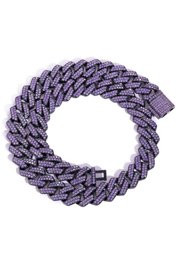 Solid Thick Big Iced Out Purple Cuban Link Chains, Width 15MM Hip Hop Miami Cuban Link Chain for Men, 16-24 Inch Sparkling Mens Necklace Chain, Gift Box Included