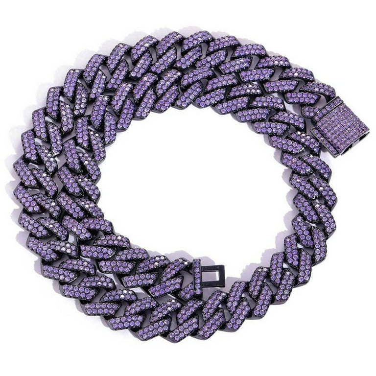 【BLACKPURPLE】23FW★ Corbin Cuban necklace 15mm (46cm) Solid Thick Big Iced Out Purple Cuban Link Chains, Width