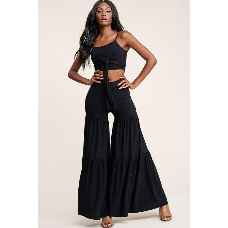 Tiered wide leg clearance pants