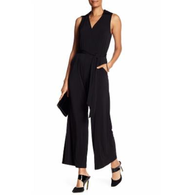 NINA LEONARD Solid Tie Waist Jumpsuit