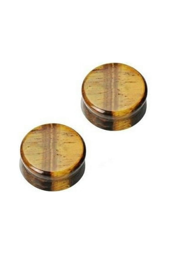 Solid Tiger's Eye Semi Precious Stone Saddle Ear Plugs - 8 Gauge to 00G