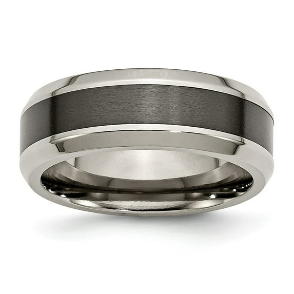 Solid Titanium Base Black Ceramic Center Beveled 8mm Men's Wedding Band Ring Comfort-Fit Size 12.5