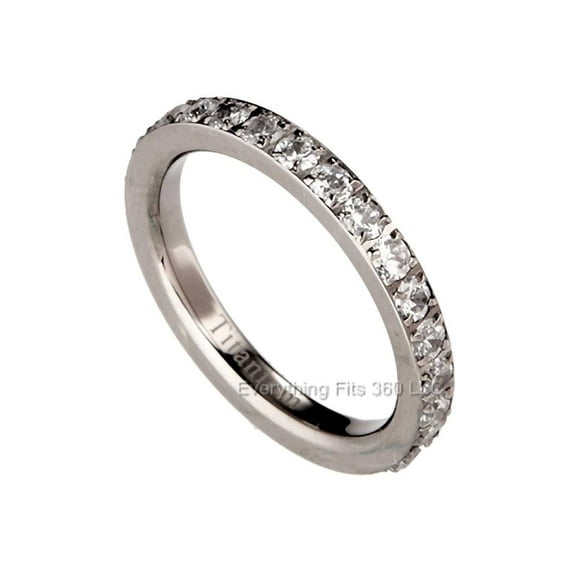 Solid Titanium Eternity Ring round CZ around Size 4 - 9