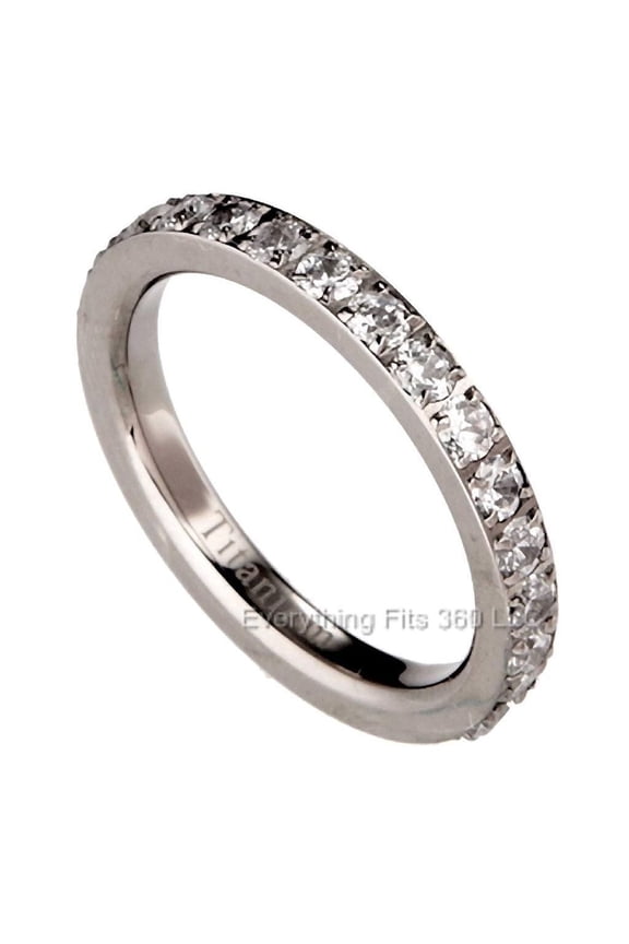 Solid Titanium Eternity Ring round CZ around Size 4 - 9
