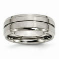 thumbnail image 1 of Solid Titanium Grooved Ridged Edge 8mm Men's Matte Brushed Finish and Wedding Band Ring Size 12.5, 1 of 7