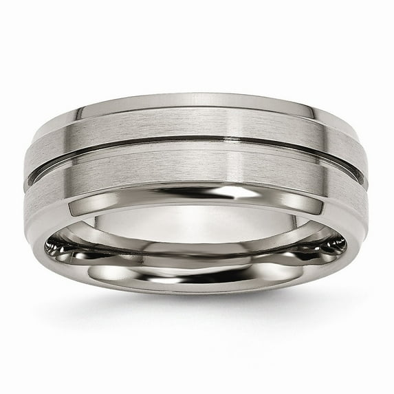 Solid Titanium Grooved Ridged Edge 8mm Men's Matte Brushed Finish and Wedding Band Ring Size 8