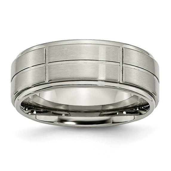 Solid Titanium Grooved Ridged Edge 8mm Men's Wedding Brushed Matte Finish Band Ring Comfort-Fit Size 8.5