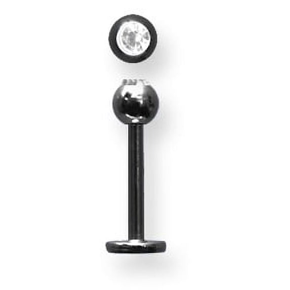 Solid Titanium Labret w Press Fit Gem Ball 16G (1.3mm) 3/8 (10mm) Long BDLTG16-40-4-BKZCL