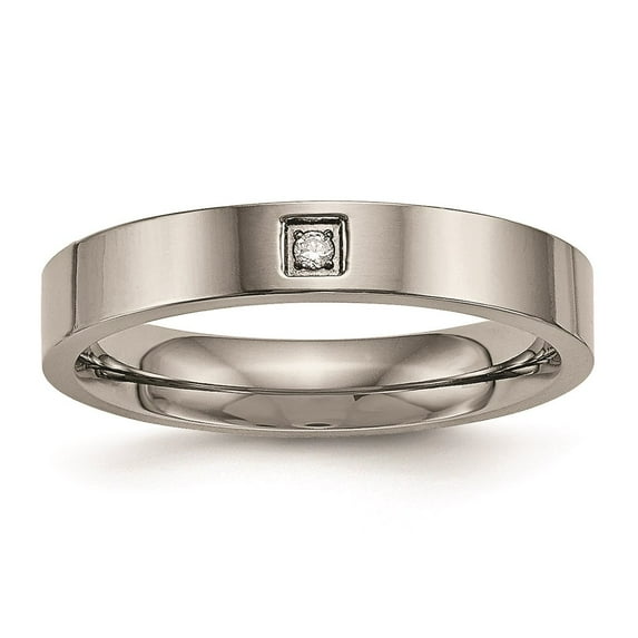 Solid Titanium Men's Flat Comfort Back CZ Cubic Zirconia Wedding Band Ring Size 11.5