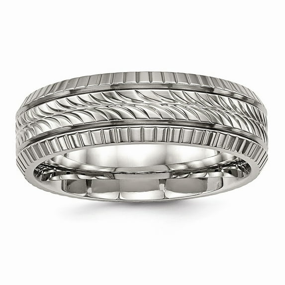 Solid Titanium Men's Grooved and Textured Wedding Band Ring Size 13