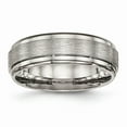 thumbnail image 1 of Solid Titanium Men's Matte Brushed Finish and Ridged Edge Wedding Band Ring Comfort-Fit Size 11, 1 of 7