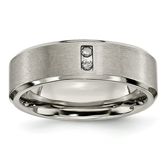 Solid Titanium Men's with Diamonds 7mm Wedding Brushed Matte Finish Band Ring Size 11.5 (.05 cttw.)