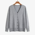 thumbnail image 1 of Solid Tone Buttoned Mercerized Cotton Loose Sweater With Cardigan Jacket, Gray 3XL, Size M-3XL, 1 of 8