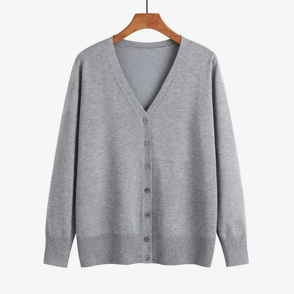 Solid Tone Buttoned Mercerized Cotton Loose Sweater With Cardigan Jacket, Gray L, Size M-3XL
