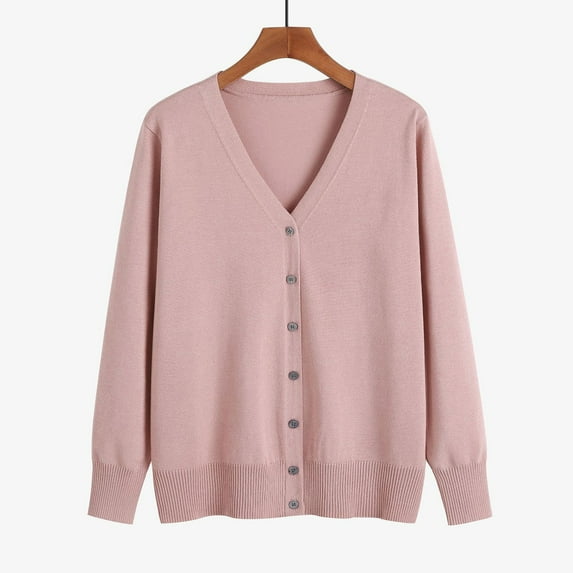 Solid Tone Buttoned Mercerized Cotton Loose Sweater With Cardigan Jacket, Pink 2XL, Size M-3XL