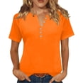 thumbnail image 1 of Solid Tops for Women 2026 Short Sleeve Henley V Neck Blouses Button Down Summer Shirts Soft Outfits Loose Fit Orange XL, 1 of 5
