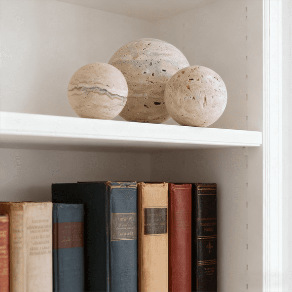 Solid Travertine Natural Marble Decorative Spheres (8/10/12cm Diameter) - Elegant Decor Accents for Living Room, Study Room, Hotel & Restaurant