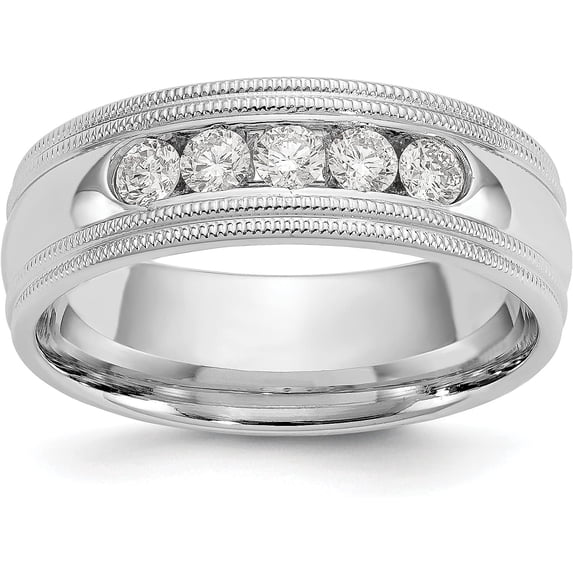 Solid True Origin 14K White Gold Men's 1/2 carat Lab Grown Diamond VS/SI D E F 5 Stone Double Milgrain Size 9 Band - Ring Size 9.0
