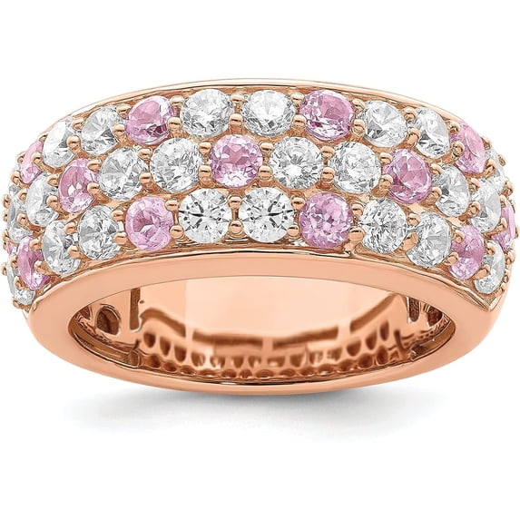 Solid True Origin Rose Gold 1 1/2 carat Lab Grown Diamond VS/SI D E F and Pink Sapphire Band - Ring Size 7.0