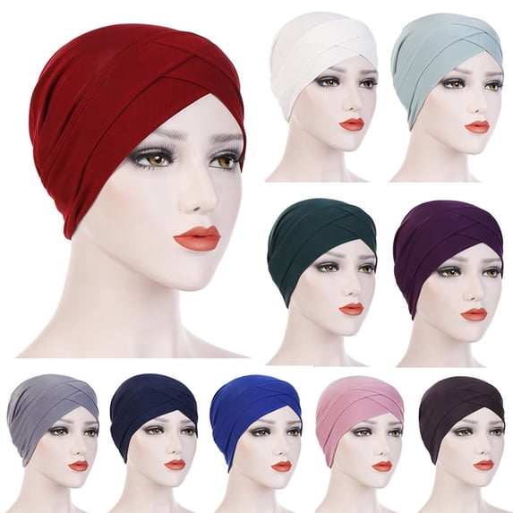 Solid Turban Wrap Scarf Cap for Women Muslim Style Ruffle Soft Beanie
