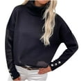 thumbnail image 1 of Solid Turtleneck Sweaters for Women 3 Button Long Batwing Sleeve Knitted Tops Fall 2025 Trendy Ladies Pullover Jumper Black,M, 1 of 6