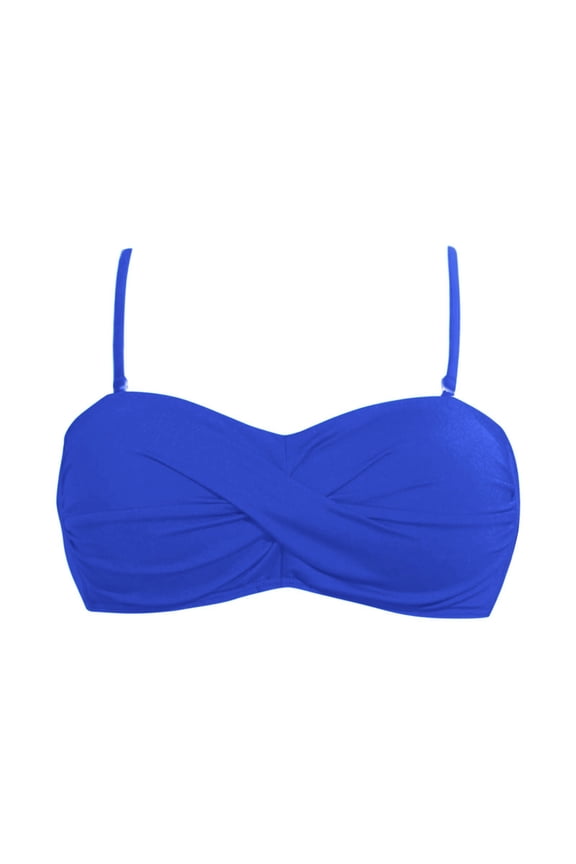 Solid Twist Front Bikini Top Women's Adjustable Thin Spaghetti Strap Full Lined Swim Top Separates for Beach Pool Summer Vacation