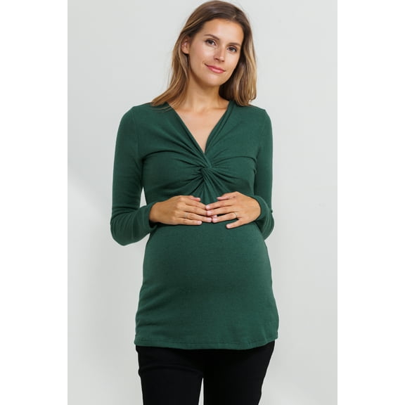 Solid Twist Front Maternity Fitted Knit Top