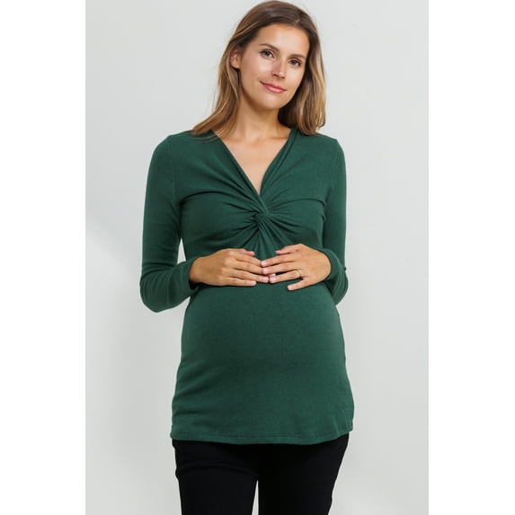 Solid Twist Front Maternity Fitted Knit Top