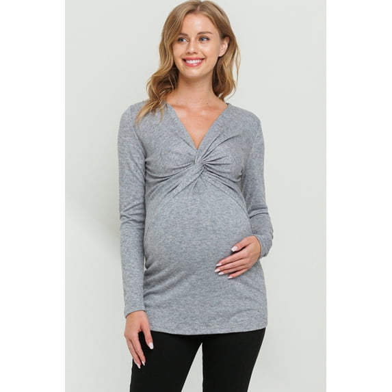 Solid Twist Front Maternity Fitted Knit Top