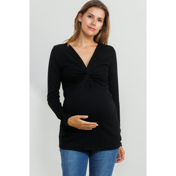 Solid Twist Front Maternity Fitted Knit Top