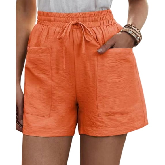 Solid Two Pockets Loose Casual Short Pants,Women's Solid Color Casual Loose Drawstring Short Pants