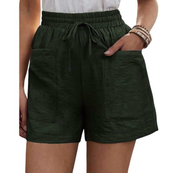 Solid Two Pockets Loose Casual Short Pants,Women's Solid Color Casual Loose Drawstring Short Pants