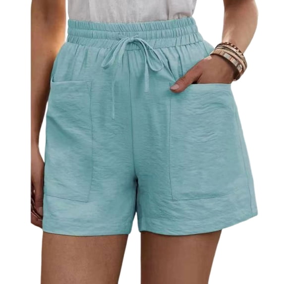 Solid Two Pockets Loose Casual Short Pants,Women's Solid Color Casual Loose Drawstring Short Pants