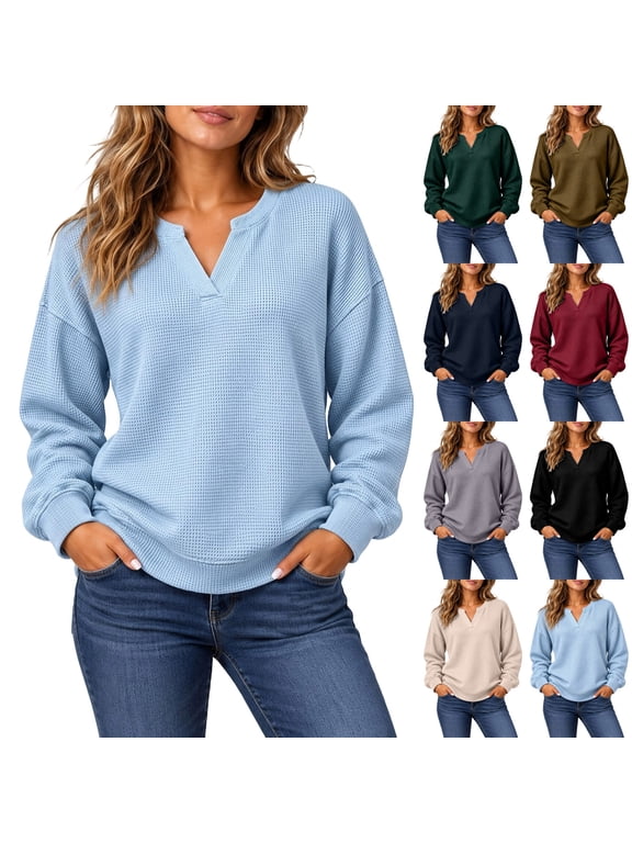 Solid V Neck Drop Shoulder Long Sleeve Top for Women, Loose Fit Casual Blouse Soft Multi Season Daily Work Shirt Yellow