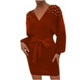 thumbnail image 1 of Solid V-Neck Wrap Dress for Women Tie Waist Puff Sleeve Pencil Dresses Casual Short Dress, 1 of 3