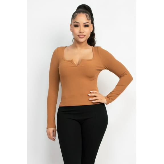 Solid V-collared Neck Top