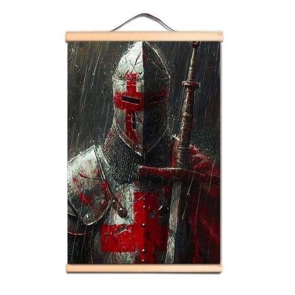 Solid Wall Hanging Banner for Medieval Knights Templar Fans - Vintage Crusader Warrior Wall Art Scroll Painting Decoration - Christian Warrior Home Decor 1,Multicolor,19.7X27.6 inches